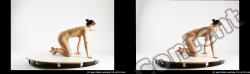 Nude Woman White Kneeling poses - ALL Athletic Kneeling poses - on both knees medium brown 3D Stereoscopic poses Pinup